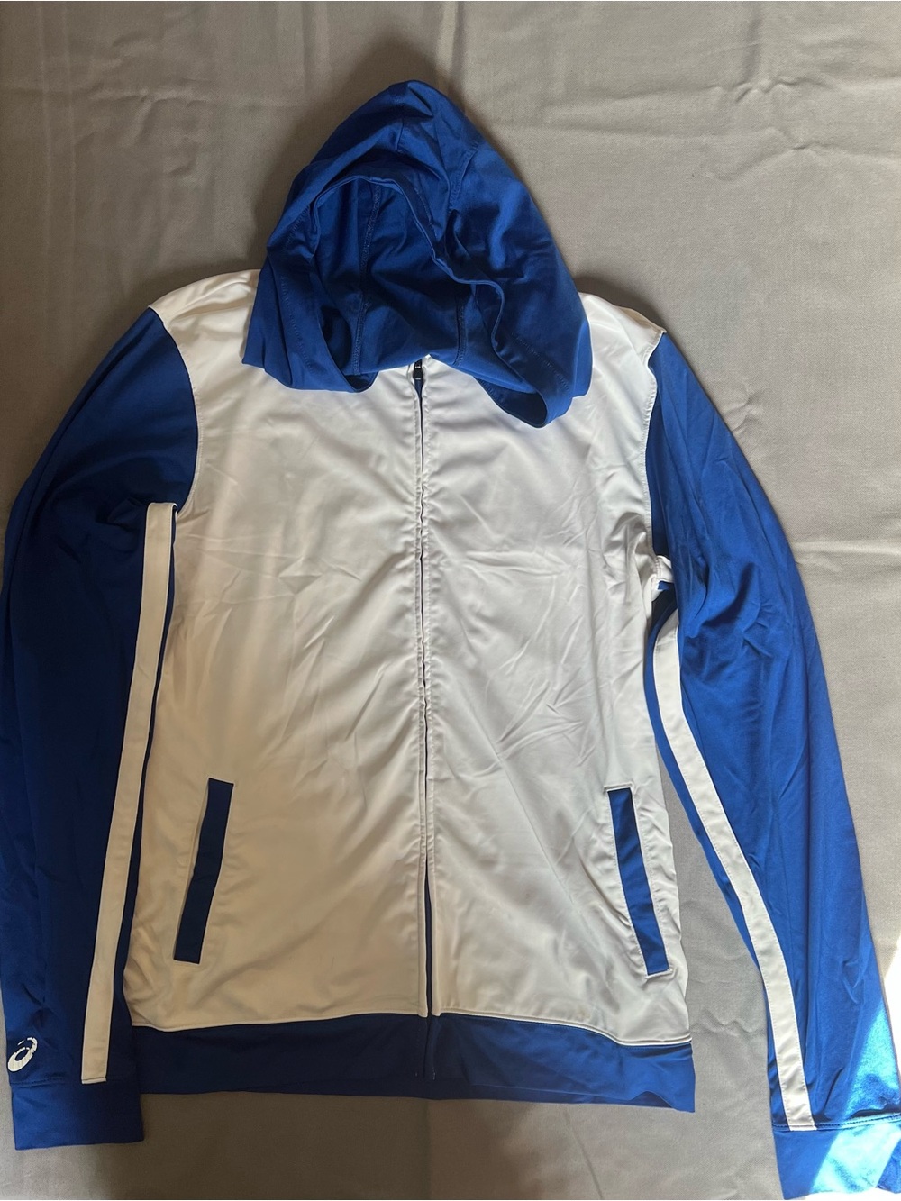 Asics Blue and White Hooded Windbreaker Jacket